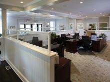 Real estate office - commercial renovation with wainscot divider walls